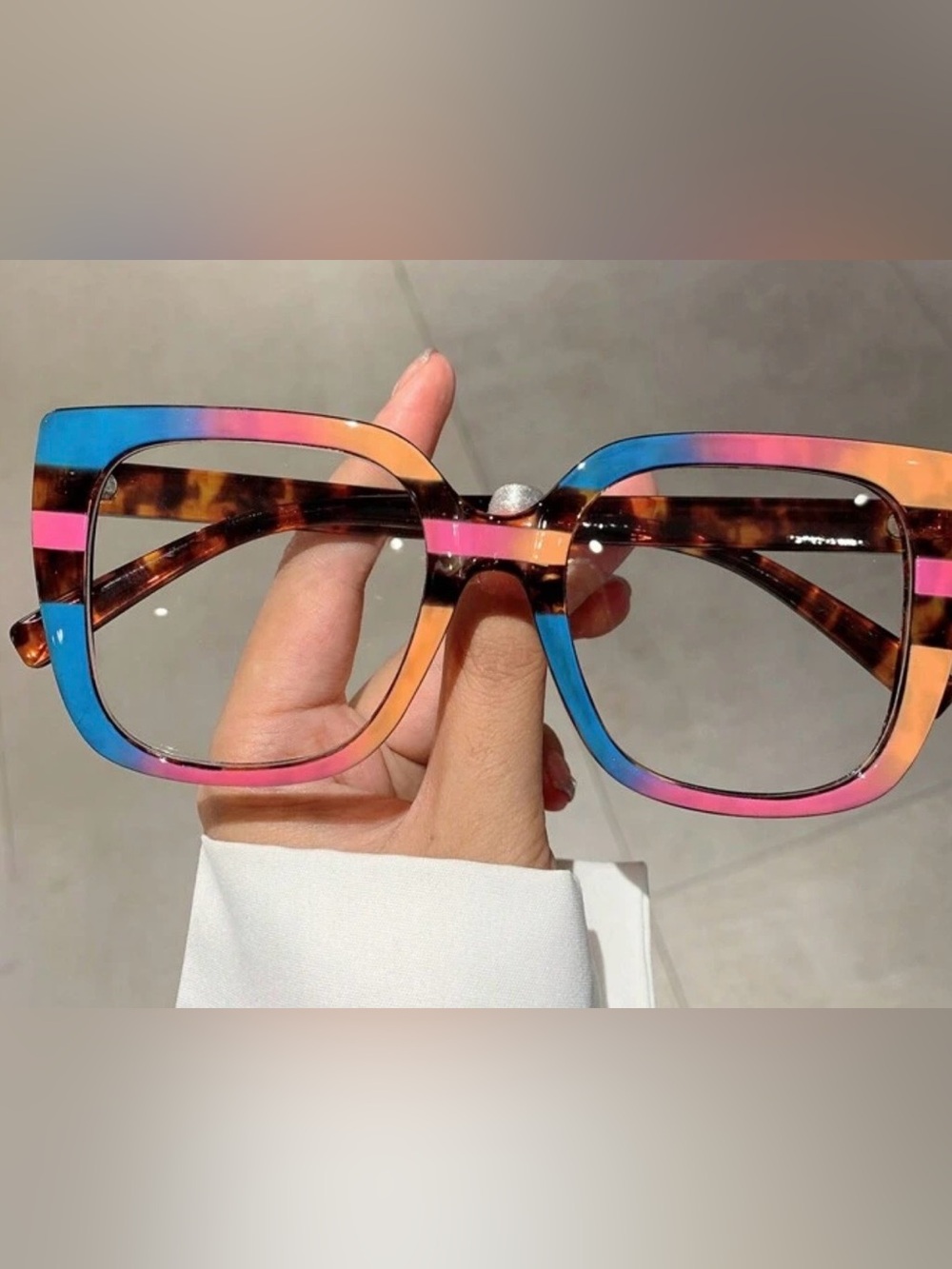 Multicolor block  Tortoiseshell Square Fashion Eyeglass Frames - Picture 2 of 2